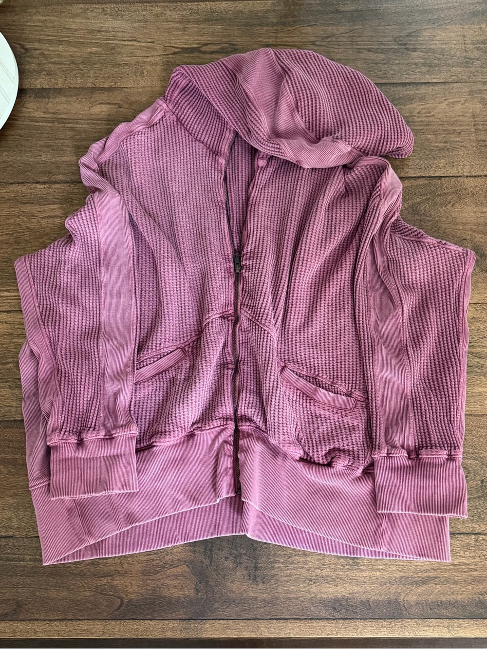Free People Women's Mauve Hooded Waffle Knit Sweatshirts/Zip up jacket Size xs